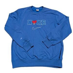 Mens Nike Stitch Sweatshirt Embroidered Size M Blue Custom Embroidery Heart